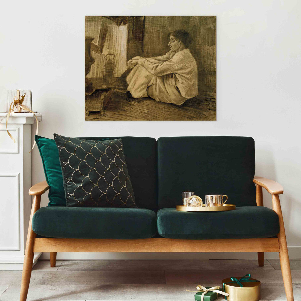 Gleznas reprodukcija - Vincent van Gogh - Woman (Sien) with Cigar Sitting near the Stove