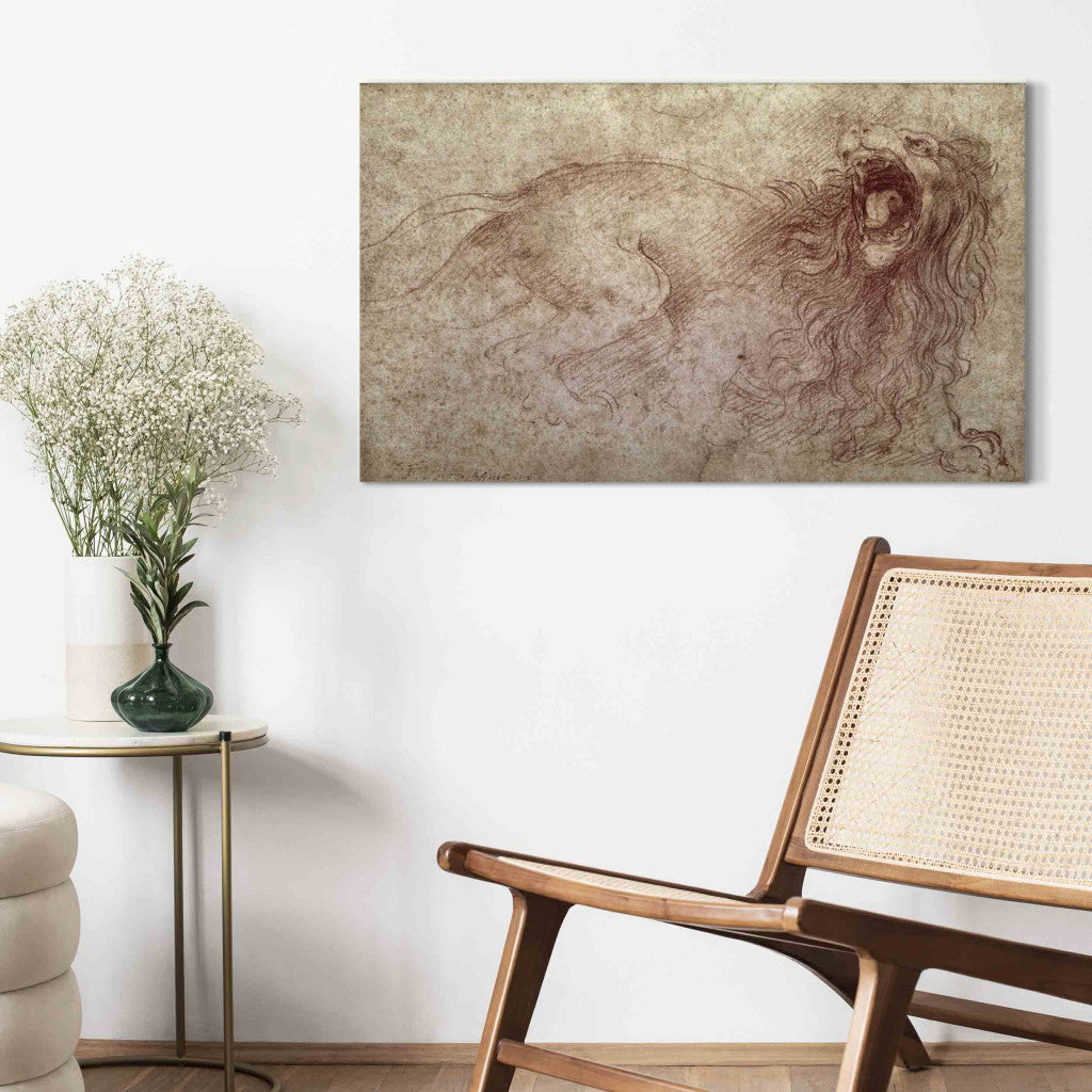 Gleznas reprodukcija - Leonardo da Vinci - Sketch of a roaring lion
