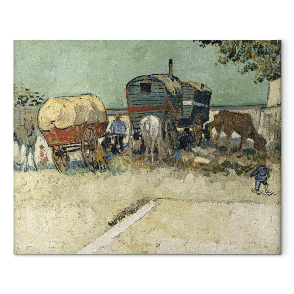 Gleznas reprodukcija - Vincent van Gogh - Gypsy camp, horsedrawn wagon