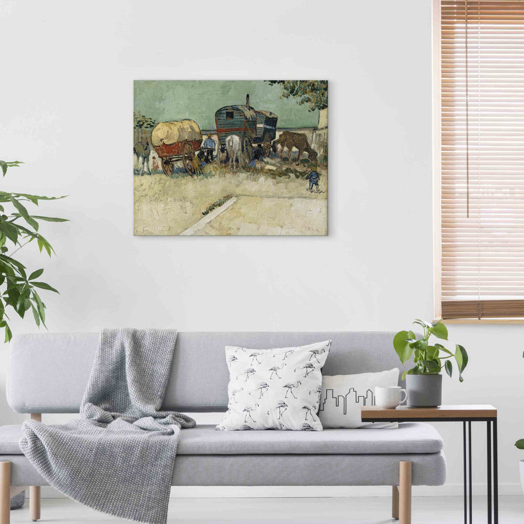 Gleznas reprodukcija - Vincent van Gogh - Gypsy camp, horsedrawn wagon