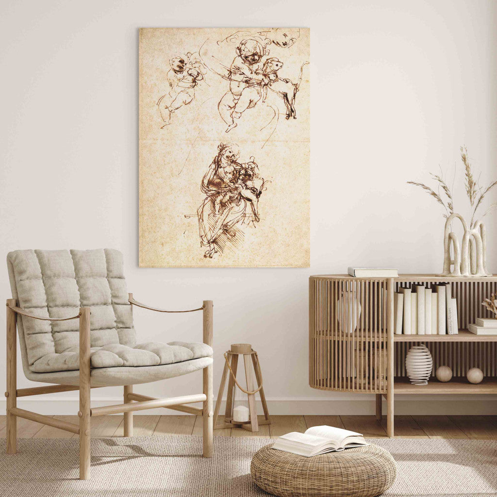 Gleznas reprodukcija - Leonardo da Vinci - Studies for a Madonna with a Cat