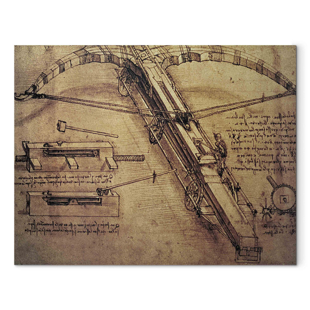 Gleznas reprodukcija - Leonardo da Vinci - Design for a Giant Crossbow, detail from fol.
