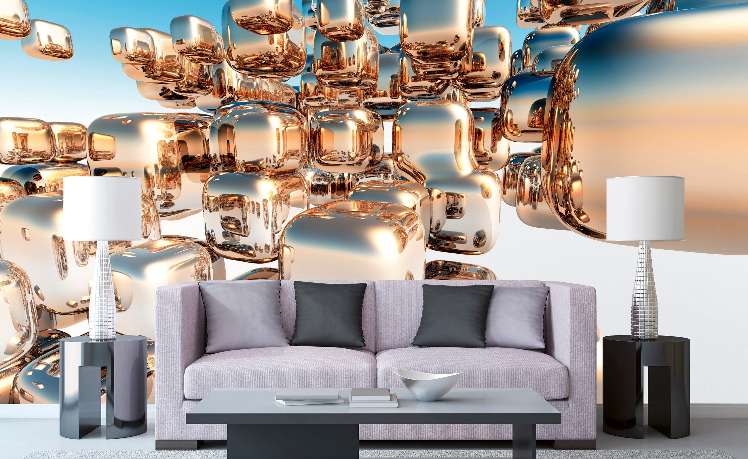3D Flizelīna fototapetes - Sudraba kubi 375 x 250 cm D-ART