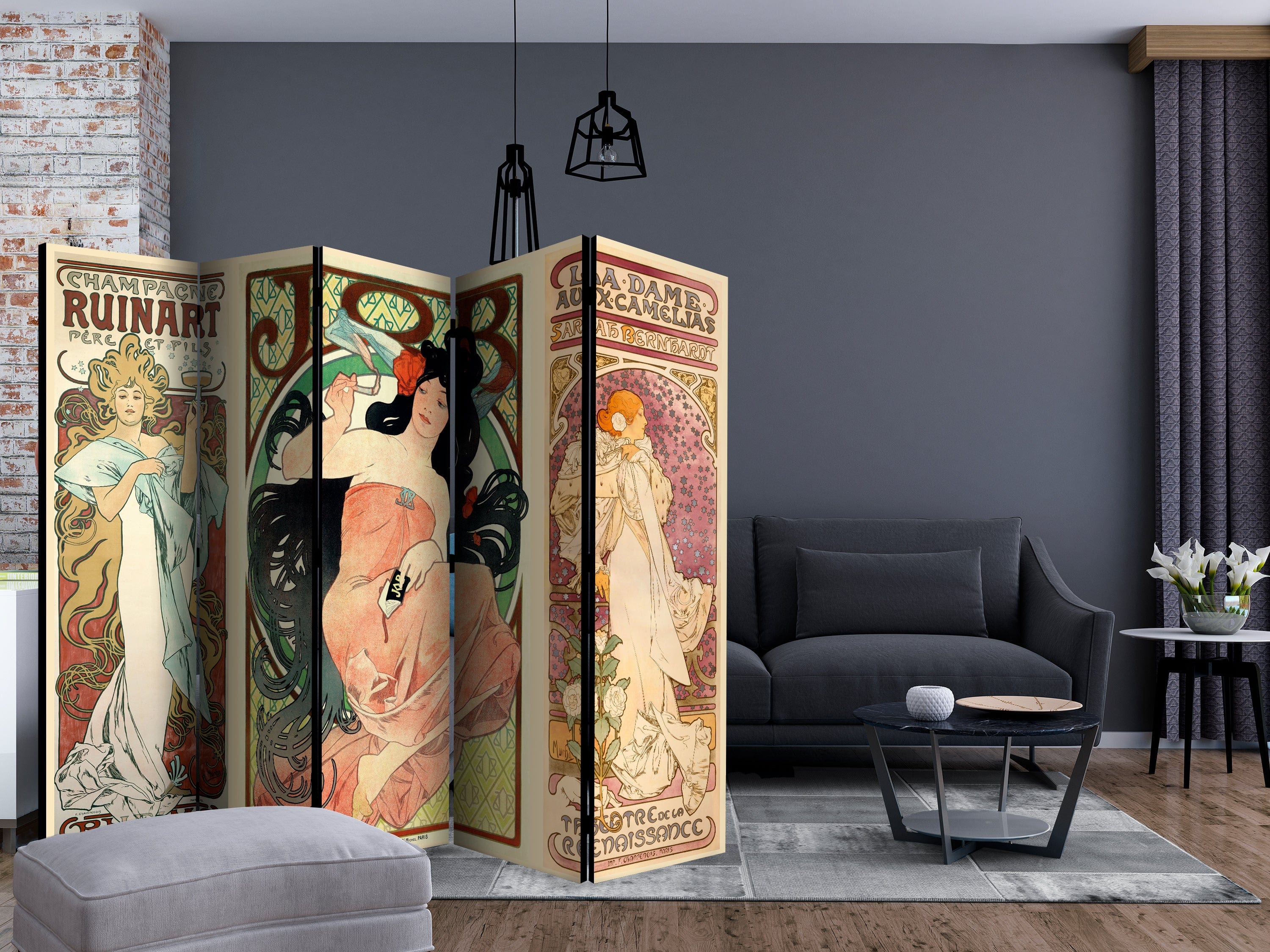 Aizslietnis 5-daļīgs - Alfonss Mucha. Sievietes (225x172cm) 225x172 cm Home Trends