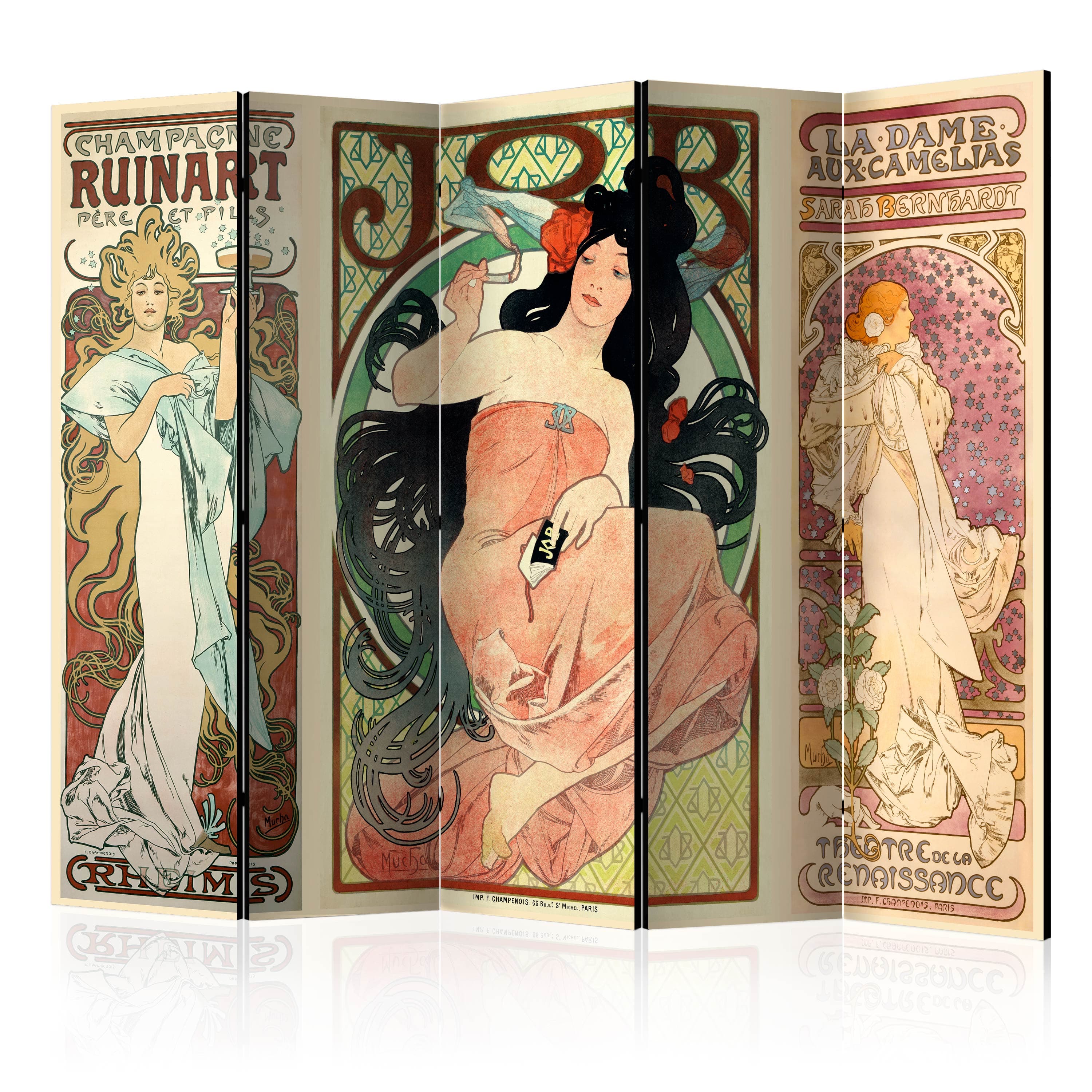Aizslietnis 5-daļīgs - Alfonss Mucha. Sievietes (225x172cm) 225x172 cm Home Trends
