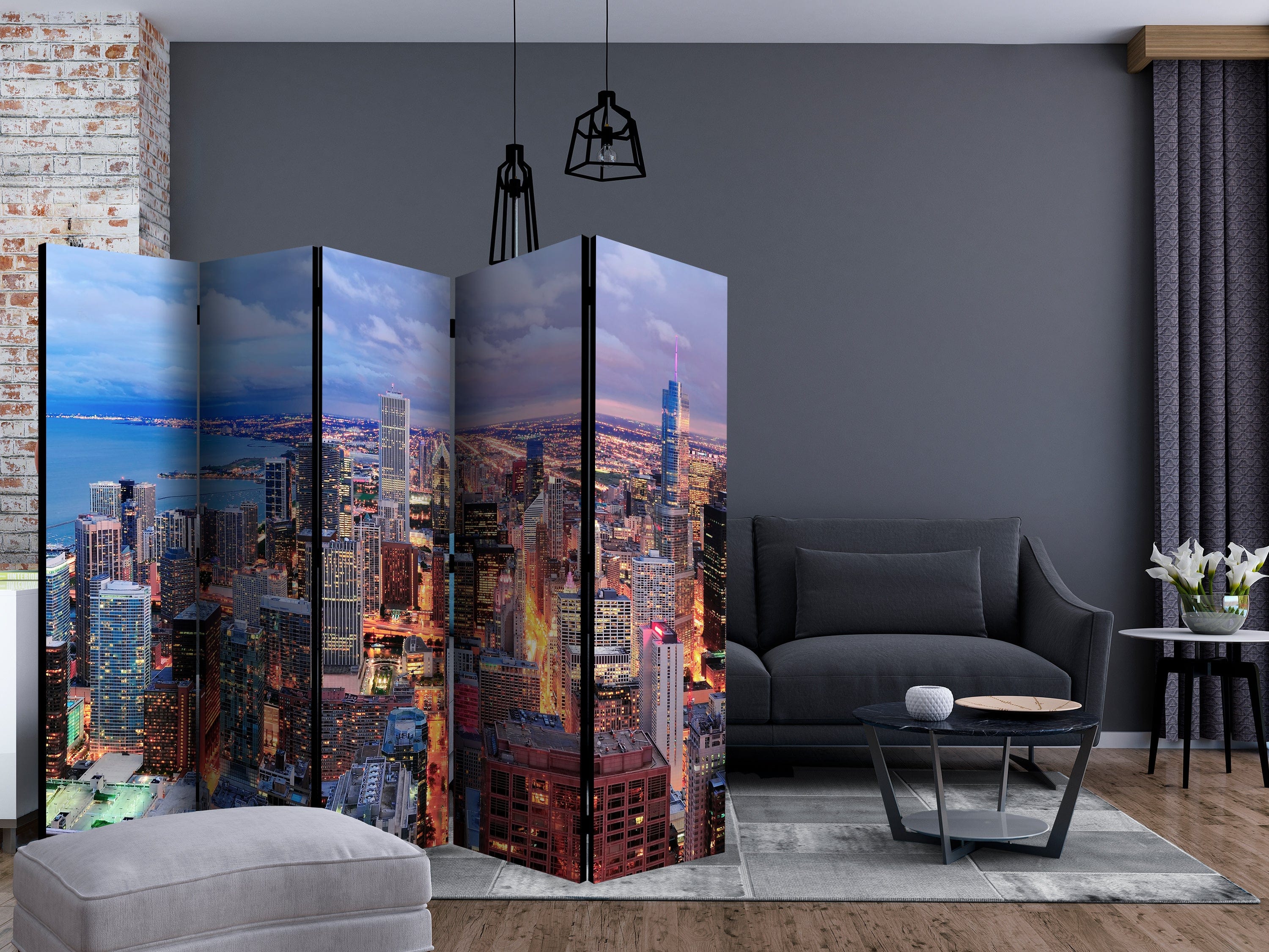 Aizslietnis 5-daļīgs - Apgaismotā Čikāga (225x172cm) 225x172 cm Home Trends