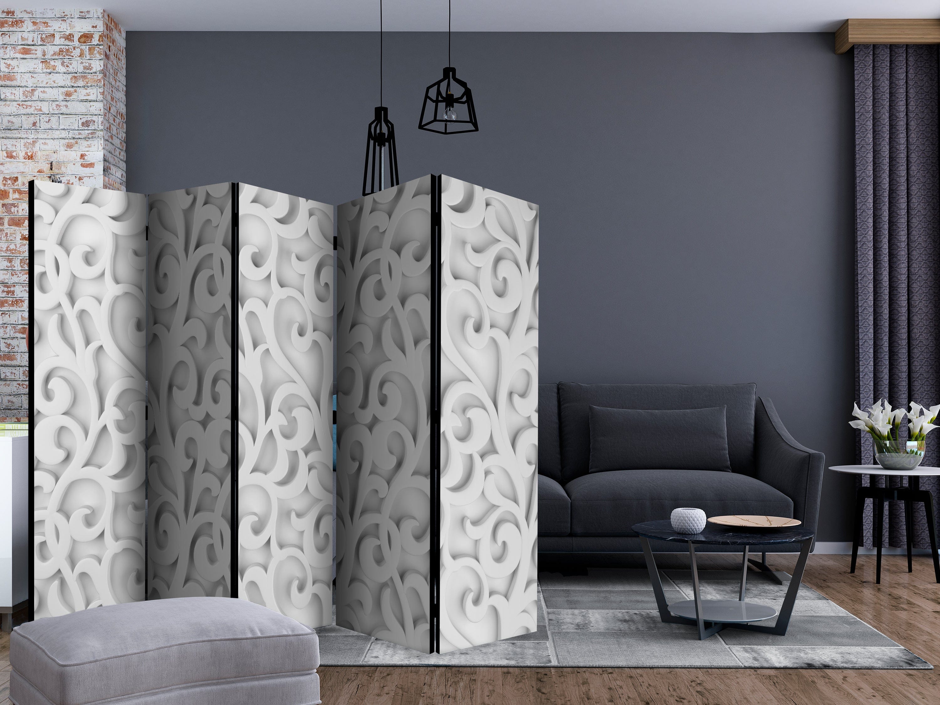 Aizslietnis 5-daļīgs - Balts ornaments (225x172cm) 225x172 cm Home Trends
