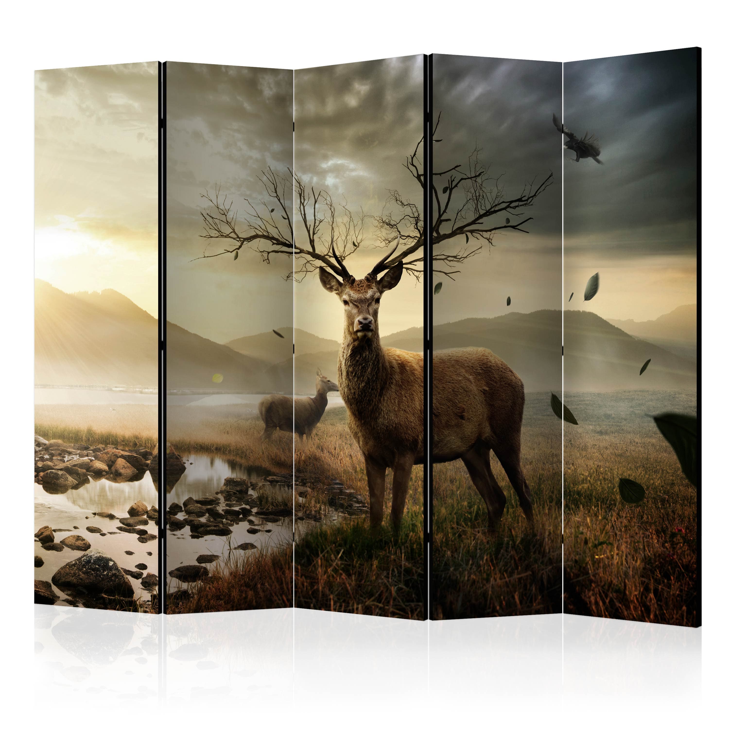 Aizslietnis 5-daļīgs - Brieži pie kalnu strauta (225x172cm) 225x172 cm Home Trends