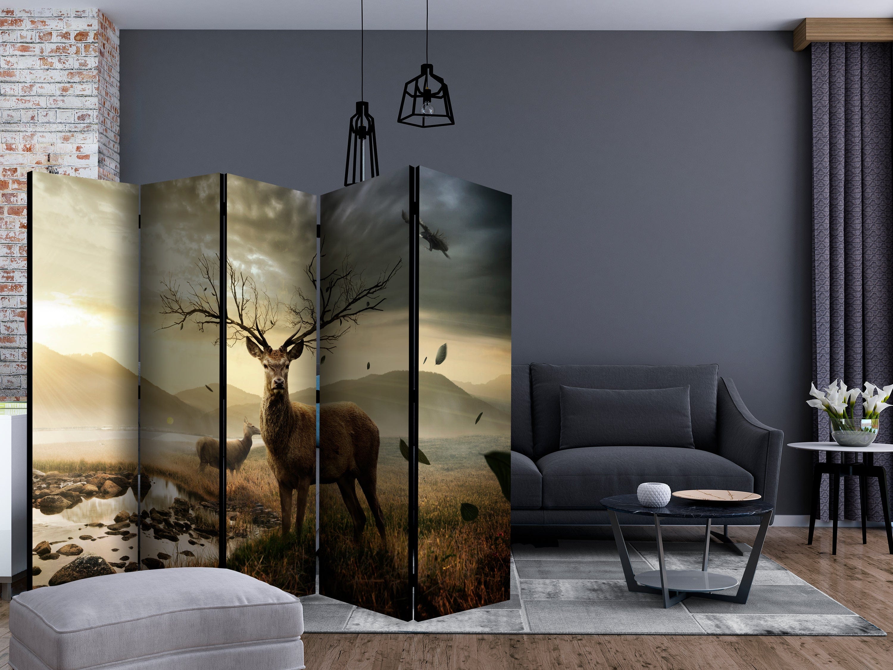 Aizslietnis 5-daļīgs - Brieži pie kalnu strauta (225x172cm) 225x172 cm Home Trends
