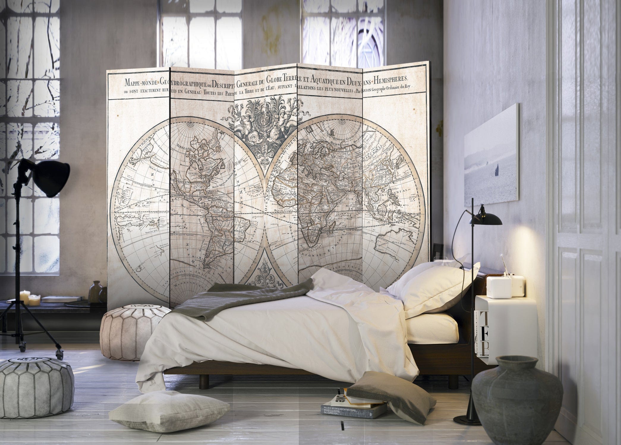 Aizslietnis 5-daļīgs - Ģeohidrogrāfiskā karte-Monde Geo-Hydrographique (225x172cm) 225x172 cm Home Trends