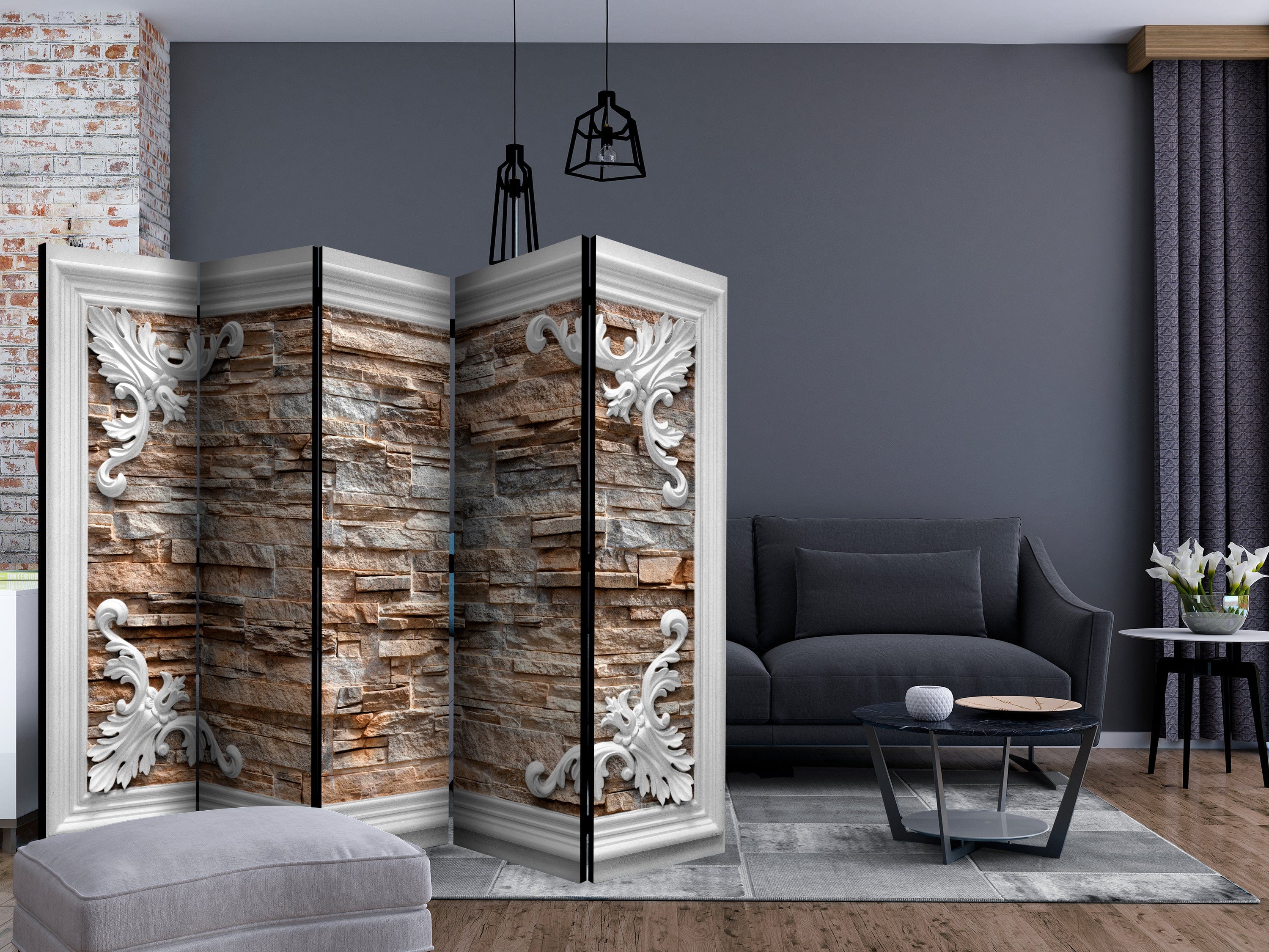 Aizslietnis 5-daļīgs - Ķieģeļi rāmī (brūns) (225x172cm) 225x172 cm Home Trends