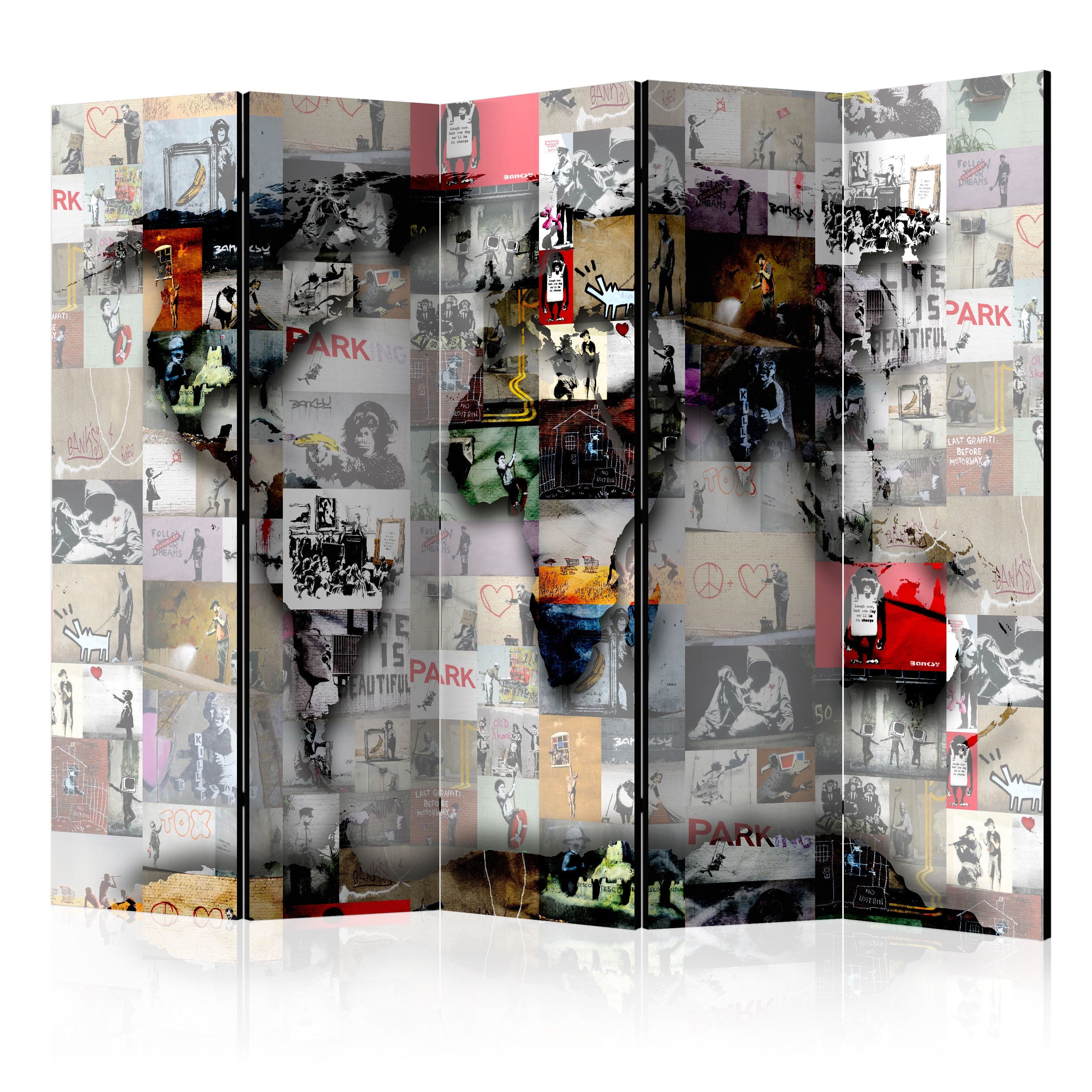 Aizslietnis 5-daļīgs - Pasaules karte - Banksy (225x172cm) 225x172 cm Home Trends