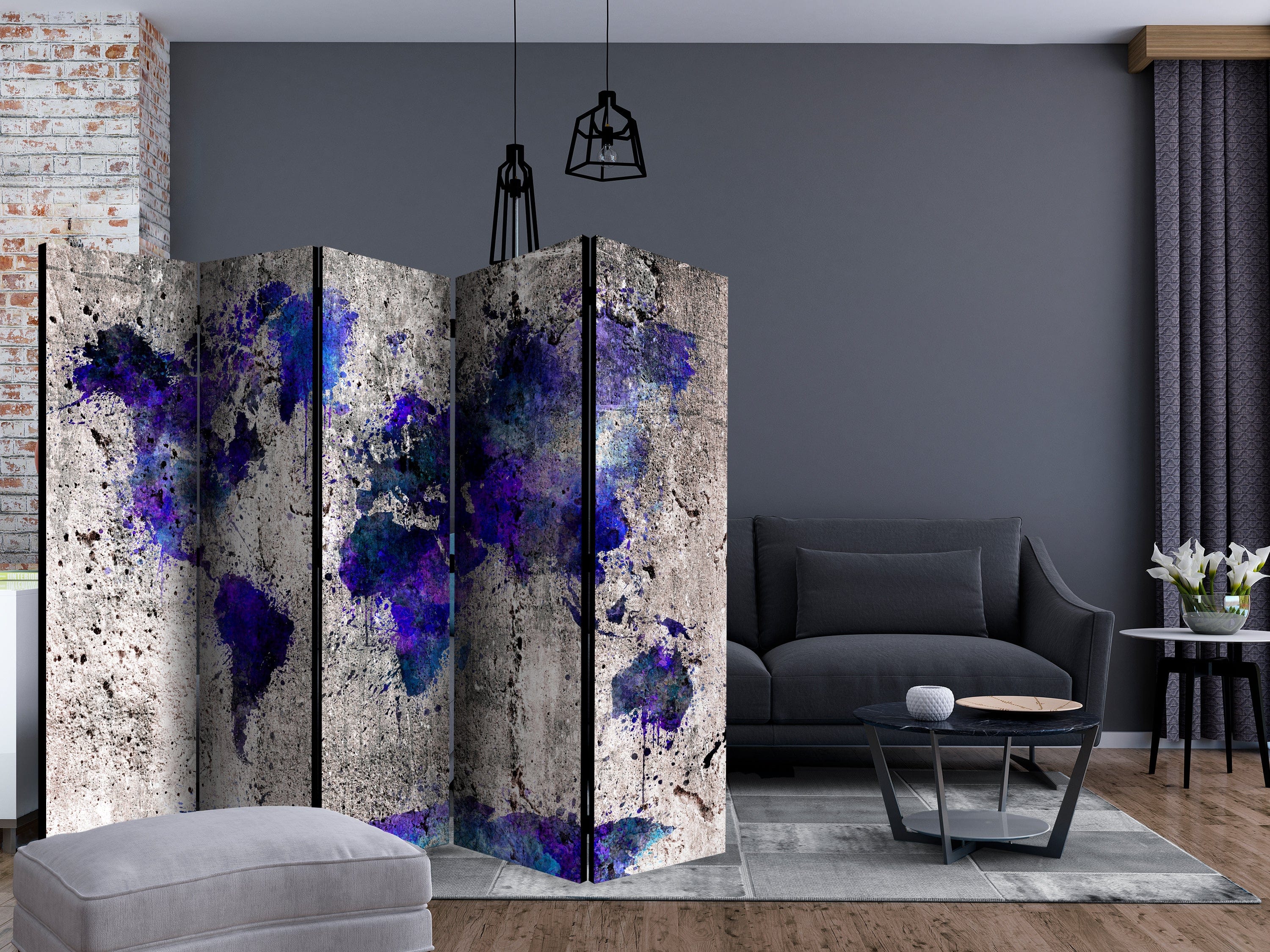 Aizslietnis 5-daļīgs - Pasaules karte - tintes plankumi (225x172cm) 225x172 cm Home Trends