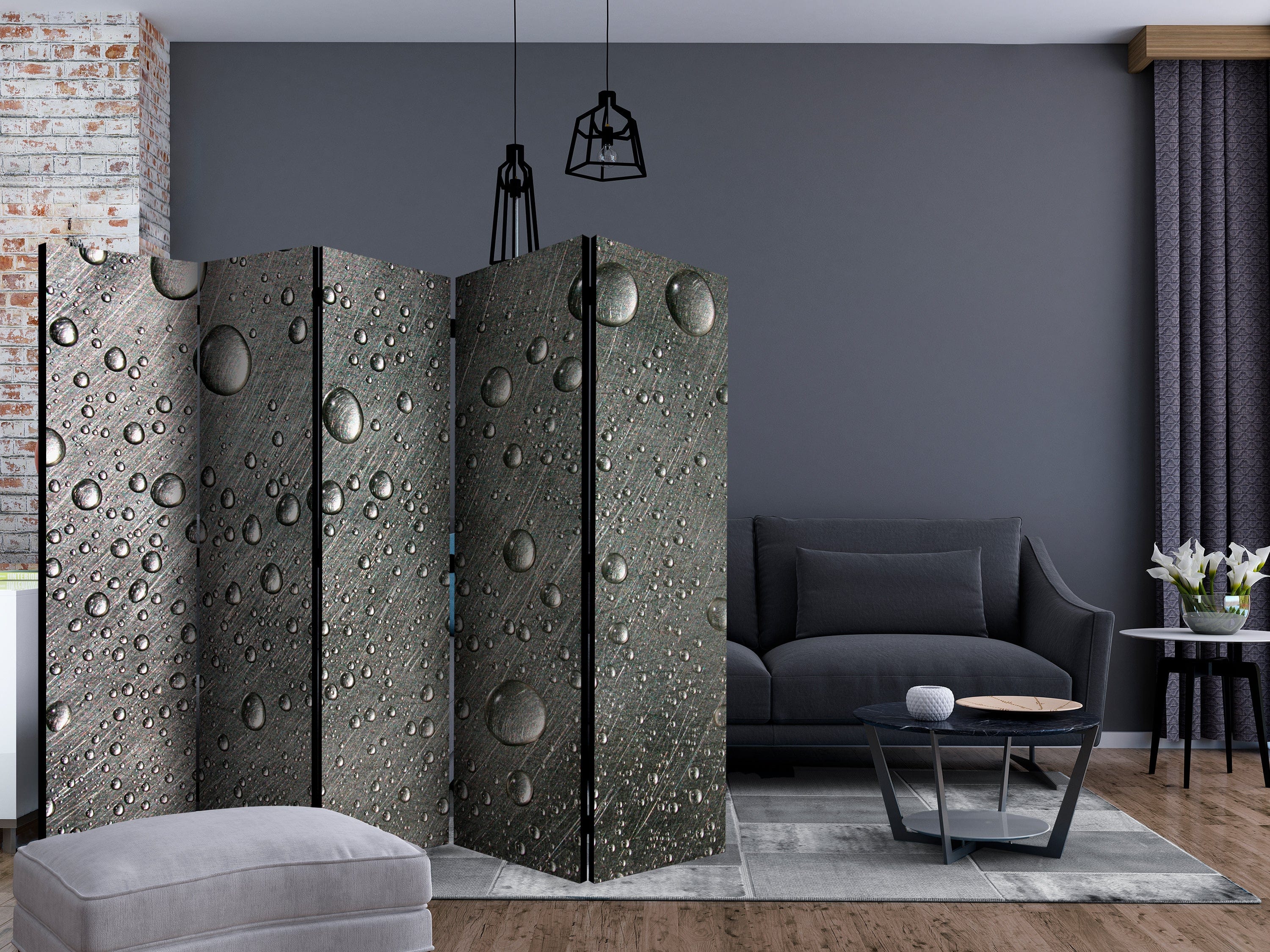 Aizslietnis 5-daļīgs - Tērauda virsma ar ūdens pilieniem (225x172cm) 225x172 cm Home Trends