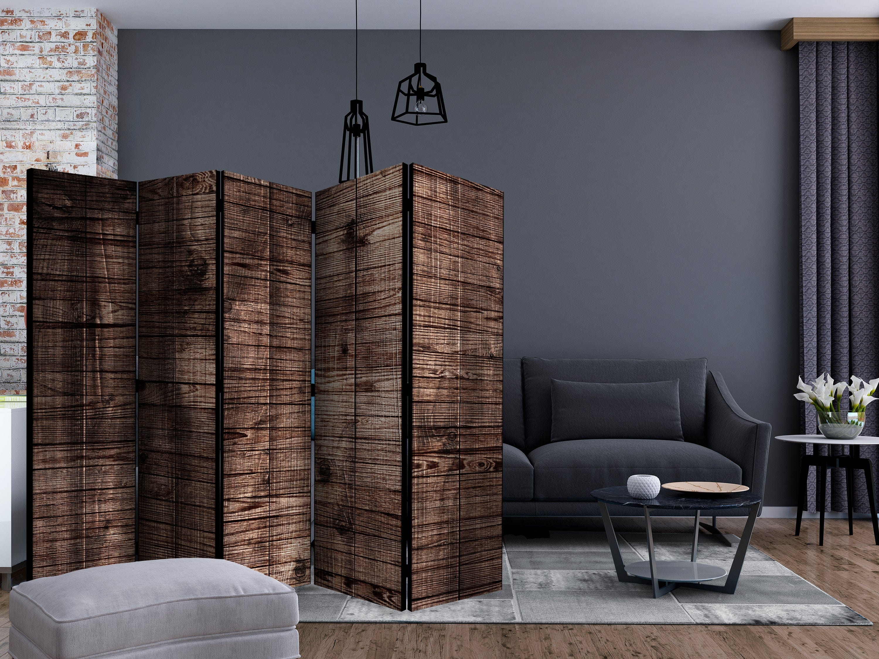 Aizslietnis 5-daļīgs - Tumši brūni dēļi (225x172cm) 225x172 cm Home Trends