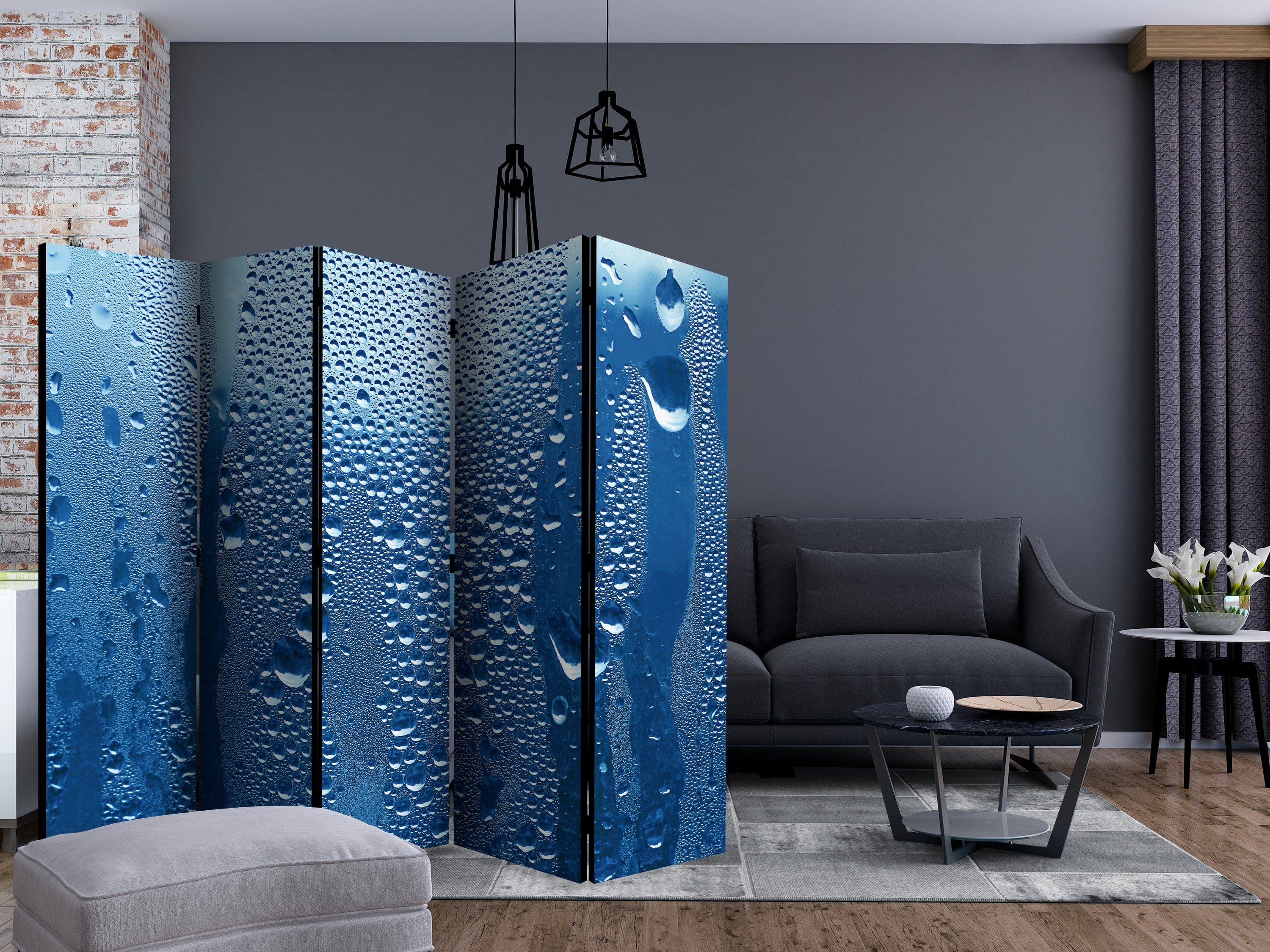 Aizslietnis 5-daļīgs - Ūdens pilieni uz zila stikla (225x172cm) 225x172 cm Home Trends
