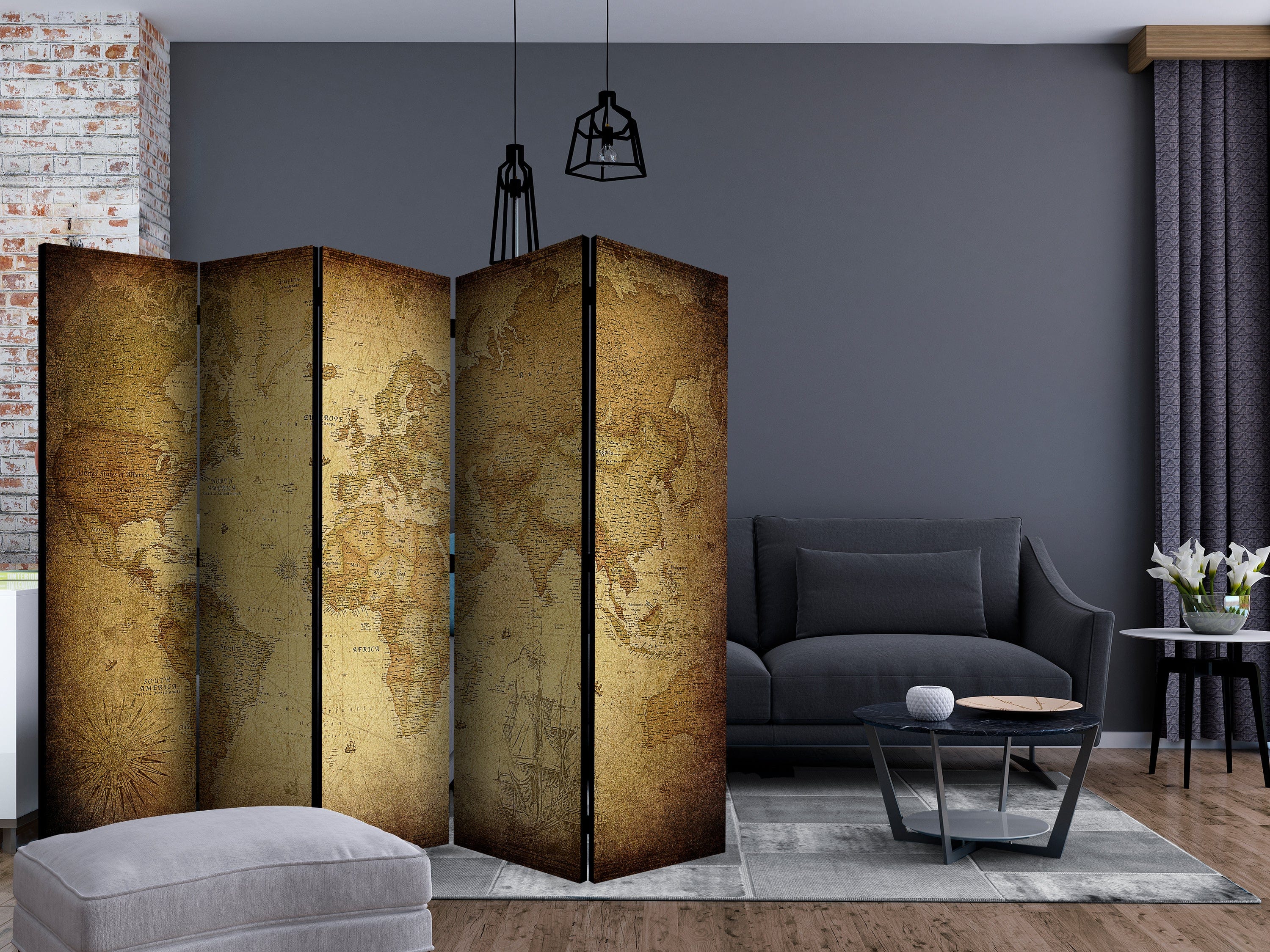 Aizslietnis 5-daļīgs - Vecā karte (225x172cm) 225x172 cm Home Trends