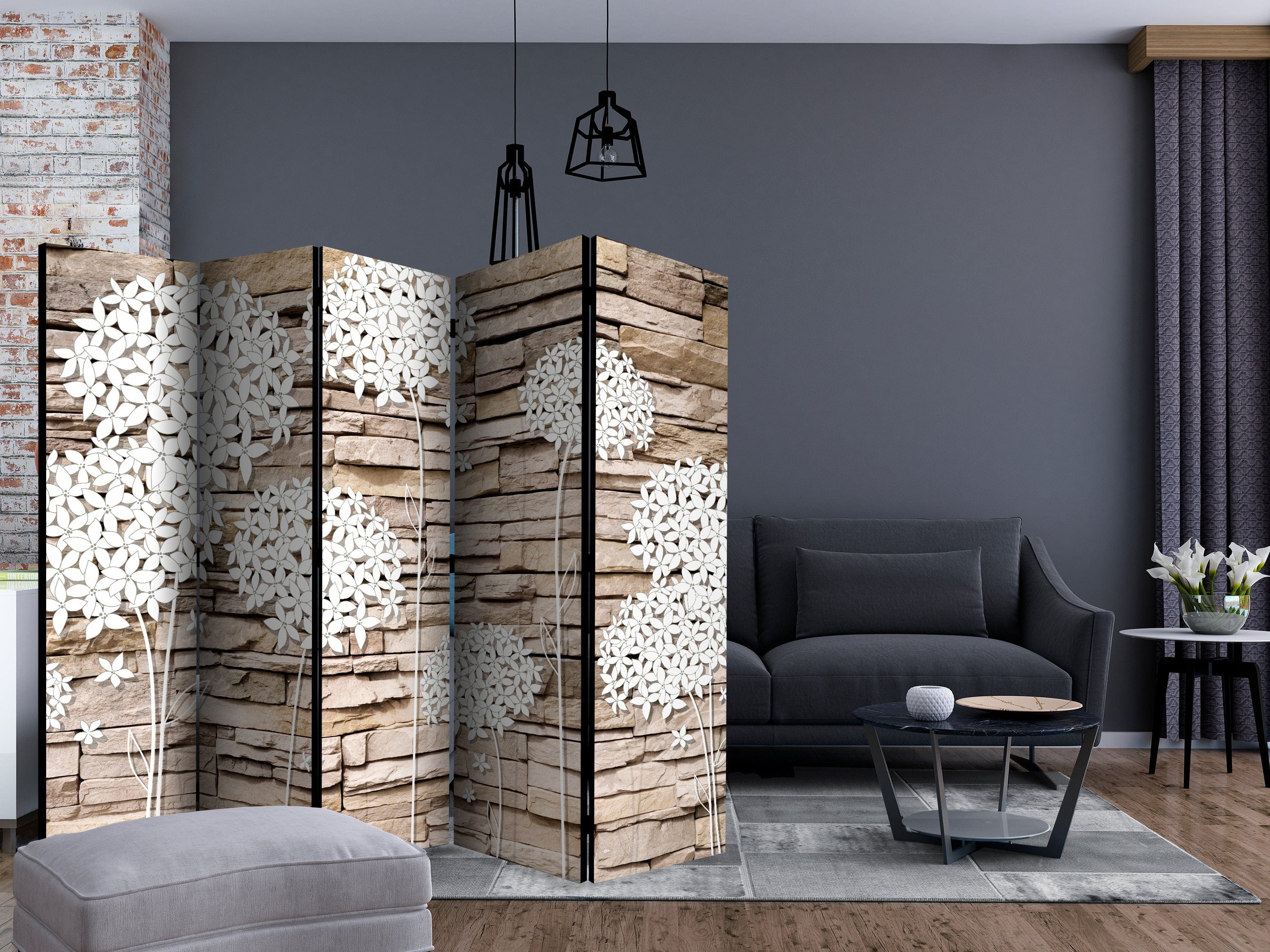 Aizslietnis 5-daļīgs - Ziedi uz akmens (225x172cm) 225x172 cm Home Trends
