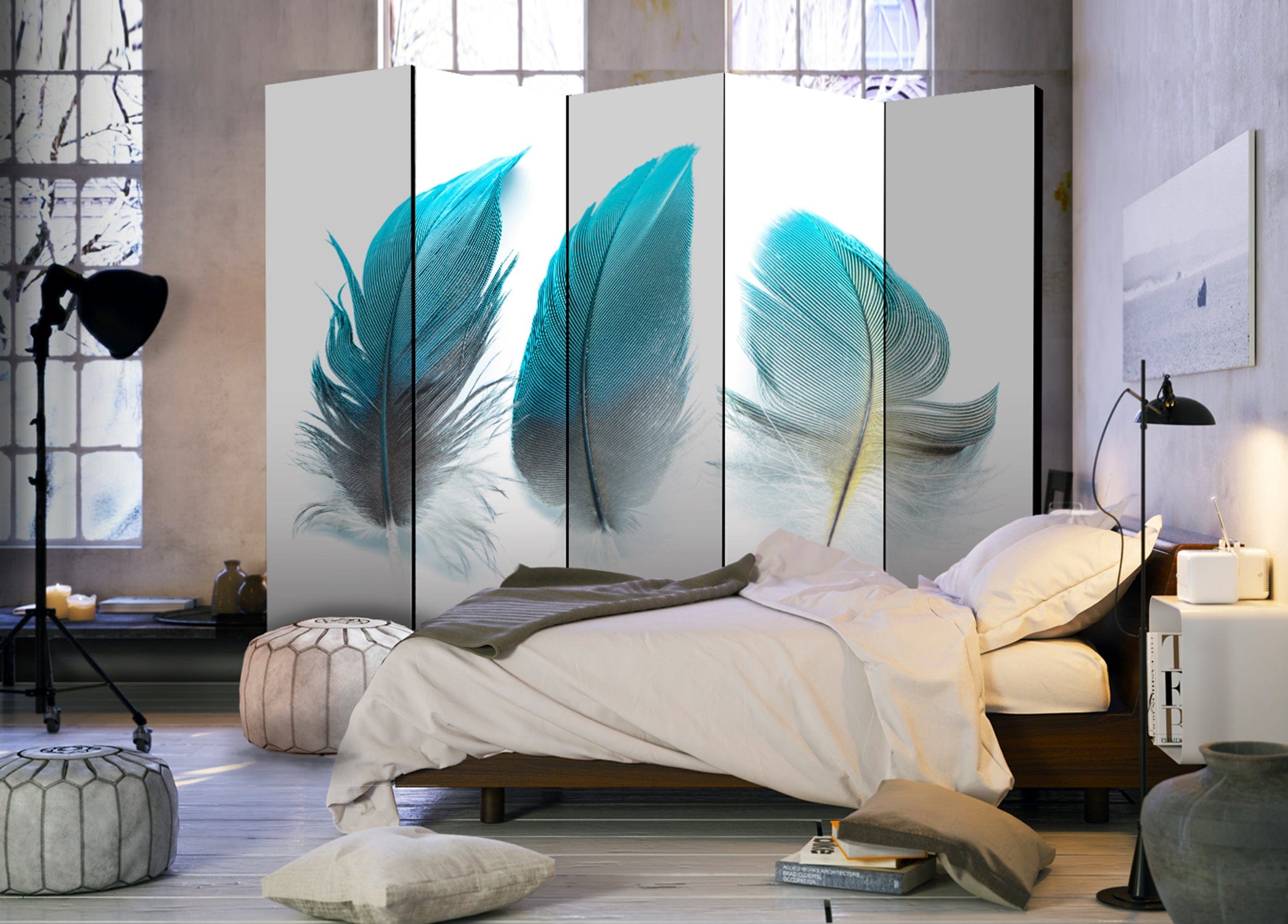 Aizslietnis 5-daļīgs - Zilas spalvas (225x172cm) 225x172 cm Home Trends