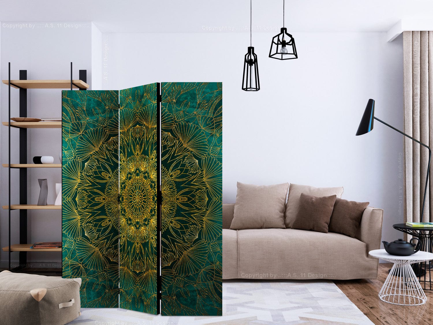 Aizslietnis ar zelta mandala rakstu uz zaļa fona - Karaliskais valdzinājums (135x172cm) 135x172 cm Home Trends