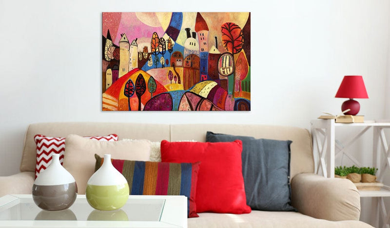 Ar rokām gleznota Kanva - Colourful village 90x60 Home Trends