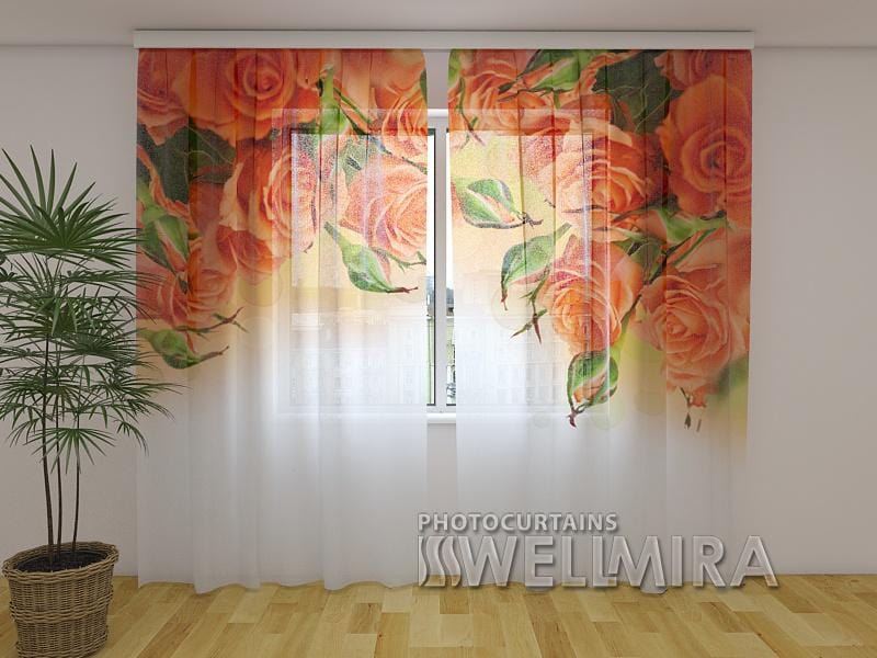 Dienas un nakts aizkari - Apelsīnu rozes 180 x 140 cm (2X 90x140 cm) / Сaurspīdīgs šifons E-interjers.lv