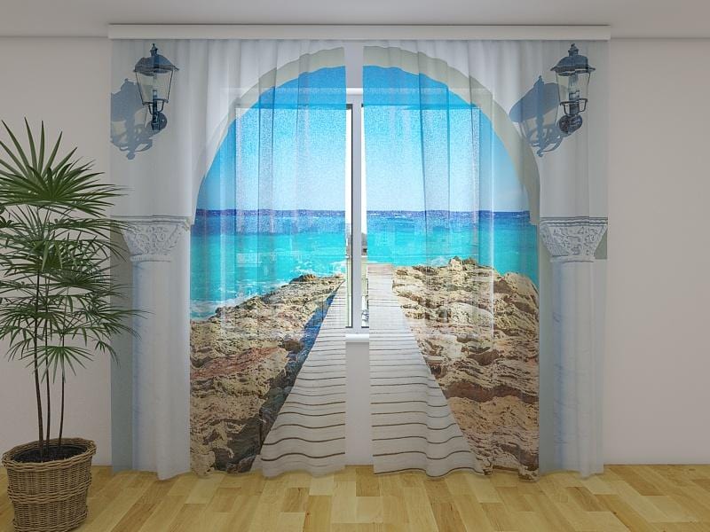 Dienas un nakts aizkari - Arka uz jūru 180 x 140 cm (2X 90x140 cm) / Сaurspīdīgs šifons E-interjers.lv