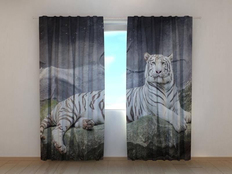 Dienas un nakts aizkari - Balts tīģeris uz klints 180 x 140 cm (2X 90x140 cm) / SCREEN E-interjers.lv