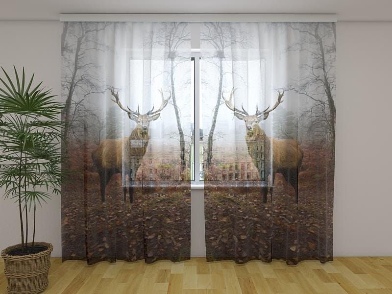 Dienas un nakts aizkari - Brieži mežā 180 x 140 cm (2X 90x140 cm) / Сaurspīdīgs šifons E-interjers.lv