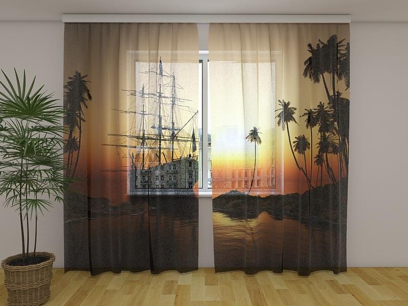 Dienas un nakts aizkari - Burinieks saulrietā 180 x 140 cm (2X 90x140 cm) / Сaurspīdīgs šifons E-interjers.lv