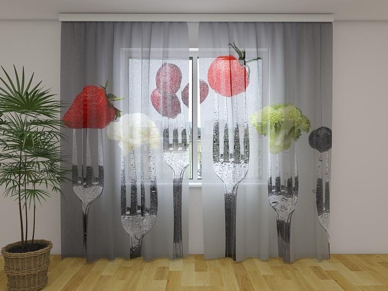 Dienas un nakts aizkari - Dakšas 180 x 140 cm (2X 90x140 cm) / Сaurspīdīgs šifons E-interjers.lv