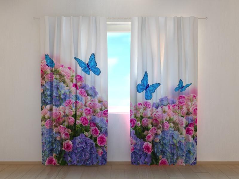Dienas un nakts aizkari - Dārza pušķis un zilie tauriņi 180 x 140 cm (2X 90x140 cm) / SCREEN E-interjers.lv