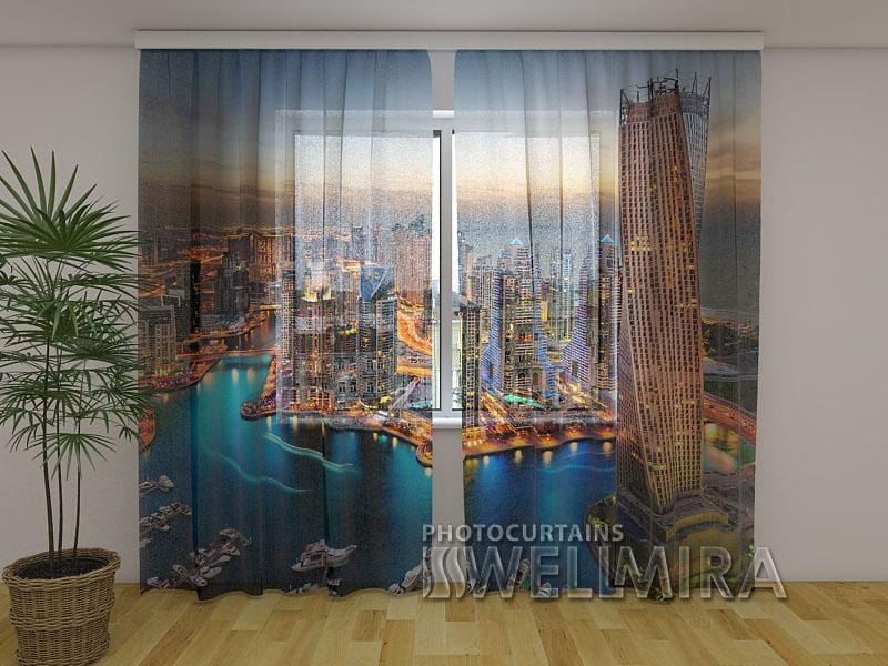 Dienas un nakts aizkari - Dubaijas debesskrāpji 180 x 140 cm (2X 90x140 cm) / Сaurspīdīgs šifons E-interjers.lv
