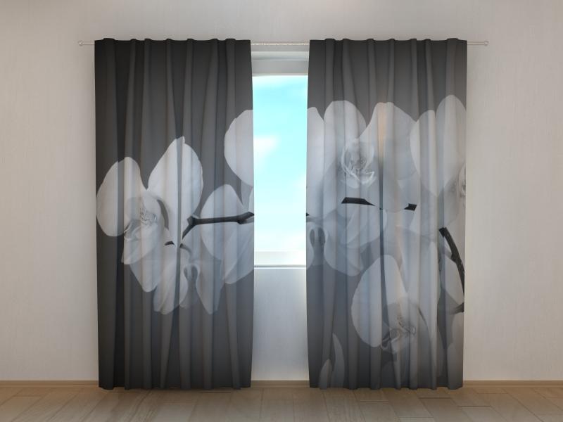 Dienas un nakts aizkari - Dziesmu orhidejas melnā un baltā krāsā 180 x 140 cm (2X 90x140 cm) / SCREEN E-interjers.lv