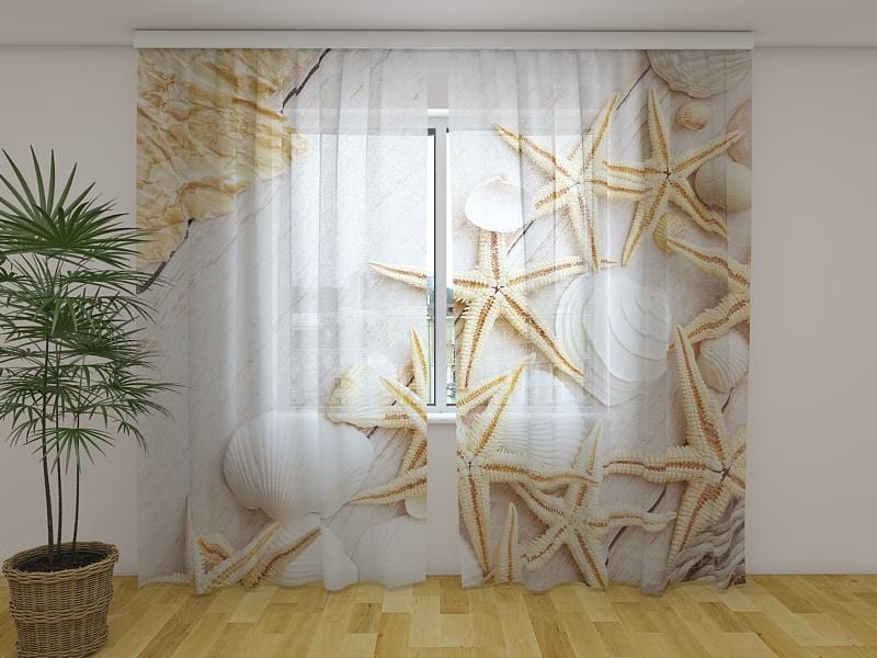 Dienas un nakts aizkari - Jūras zvaigznes 180 x 140 cm (2X 90x140 cm) / Сaurspīdīgs šifons E-interjers.lv