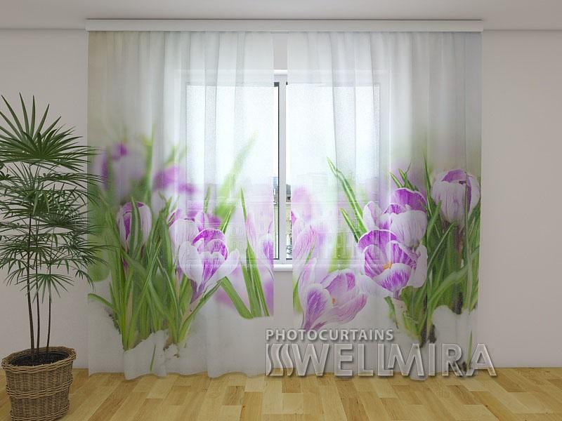 Dienas un nakts aizkari - Krokusi uz sniega 180 x 140 cm (2X 90x140 cm) / Сaurspīdīgs šifons E-interjers.lv