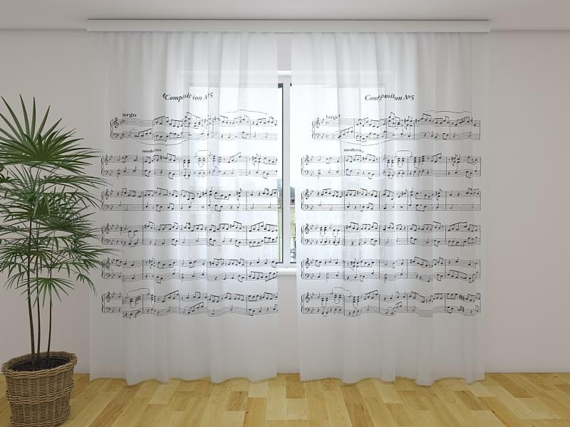 Dienas un nakts aizkari - Mūzikas piezīmju lapa 180 x 140 cm (2X 90x140 cm) / Сaurspīdīgs šifons E-interjers.lv