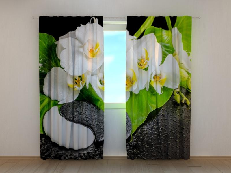 Dienas un nakts aizkari - Orhidejas ar akmeņiem Yin Yang 180 x 140 cm (2X 90x140 cm) / SCREEN E-interjers.lv