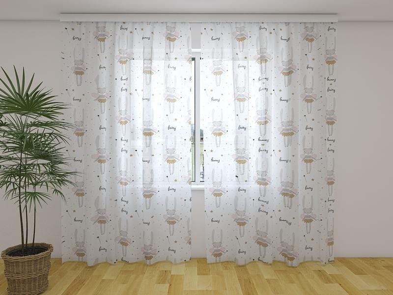 Dienas un nakts aizkari - Pasaku zaķis 180 x 140 cm (2X 90x140 cm) / Сaurspīdīgs šifons E-interjers.lv