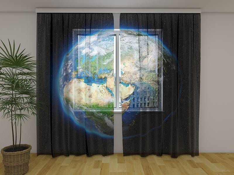 Dienas un nakts aizkari - Planēta Zeme 180 x 140 cm (2X 90x140 cm) / Сaurspīdīgs šifons E-interjers.lv