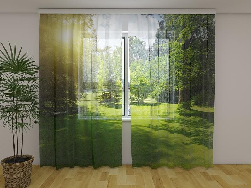 Dienas un nakts aizkari - Rīts parkā 180 x 140 cm (2X 90x140 cm) / Сaurspīdīgs šifons E-interjers.lv