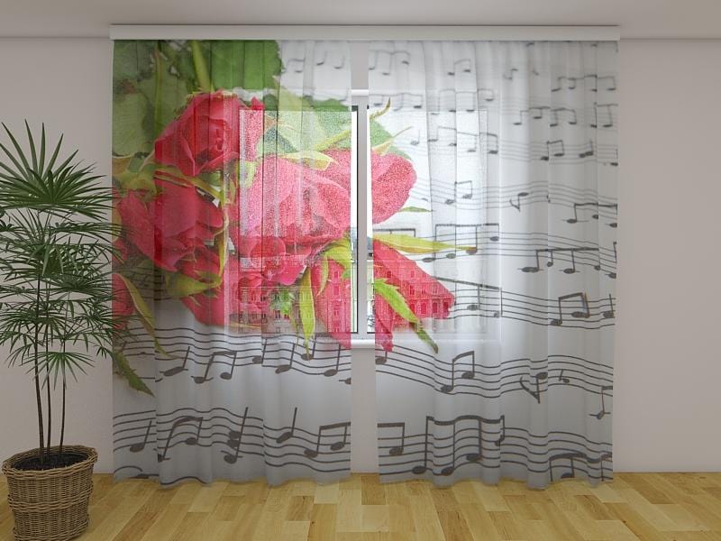 Dienas un nakts aizkari - Rozes un piezīmes 180 x 140 cm (2X 90x140 cm) / Сaurspīdīgs šifons E-interjers.lv