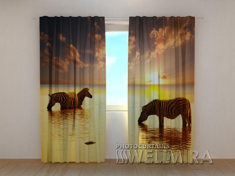 Dienas un nakts aizkari - Zebras pie ūdens 180 x 140 cm (2X 90x140 cm) / SCREEN E-interjers.lv