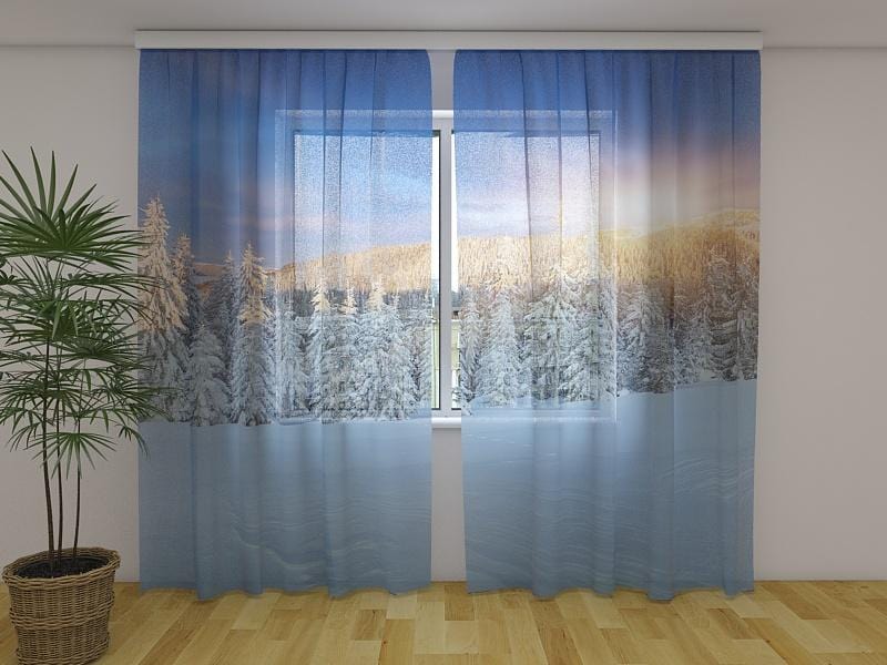 Dienas un nakts aizkari - Ziemas saullēkts 180 x 140 cm (2X 90x140 cm) / Сaurspīdīgs šifons E-interjers.lv