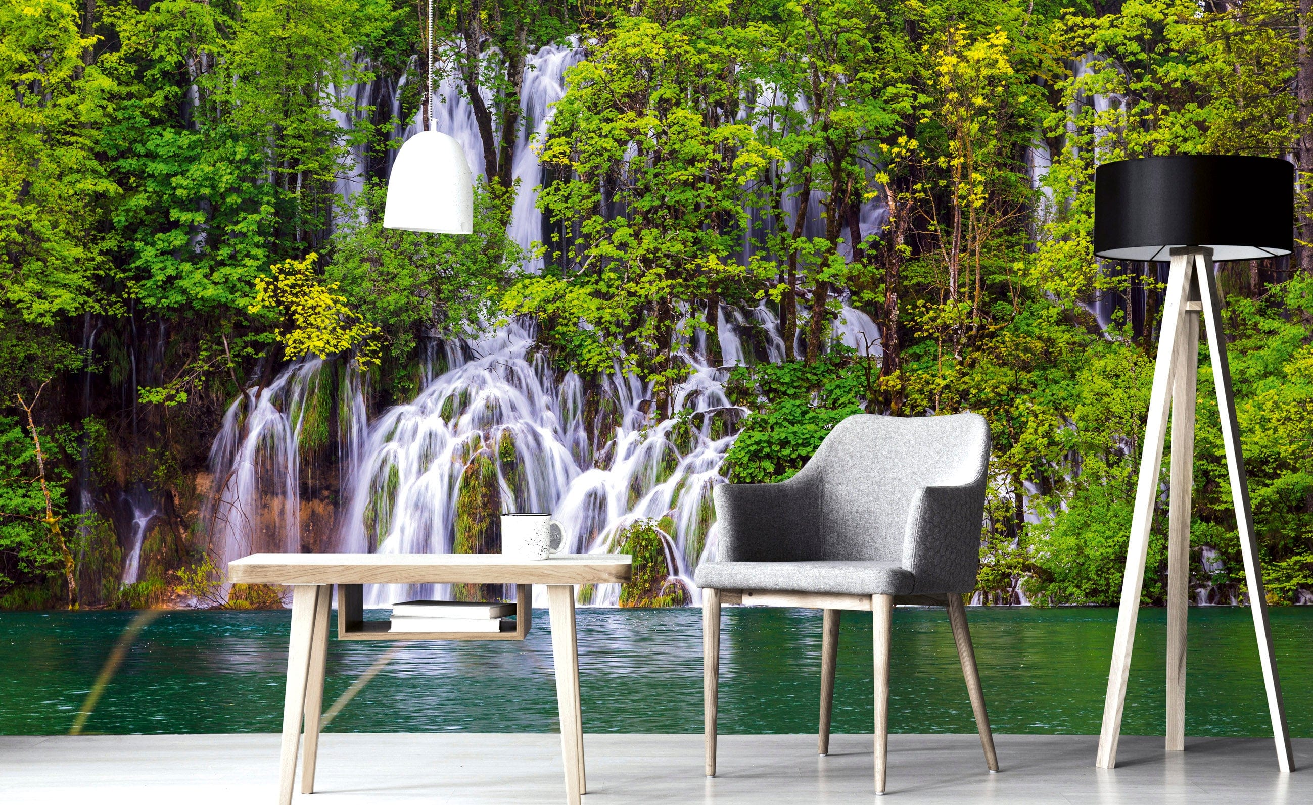 Flizelīna fototapetes ar ezeru un ūdenskritumu - Plitvices ezeri 375 x 250 cm D-ART