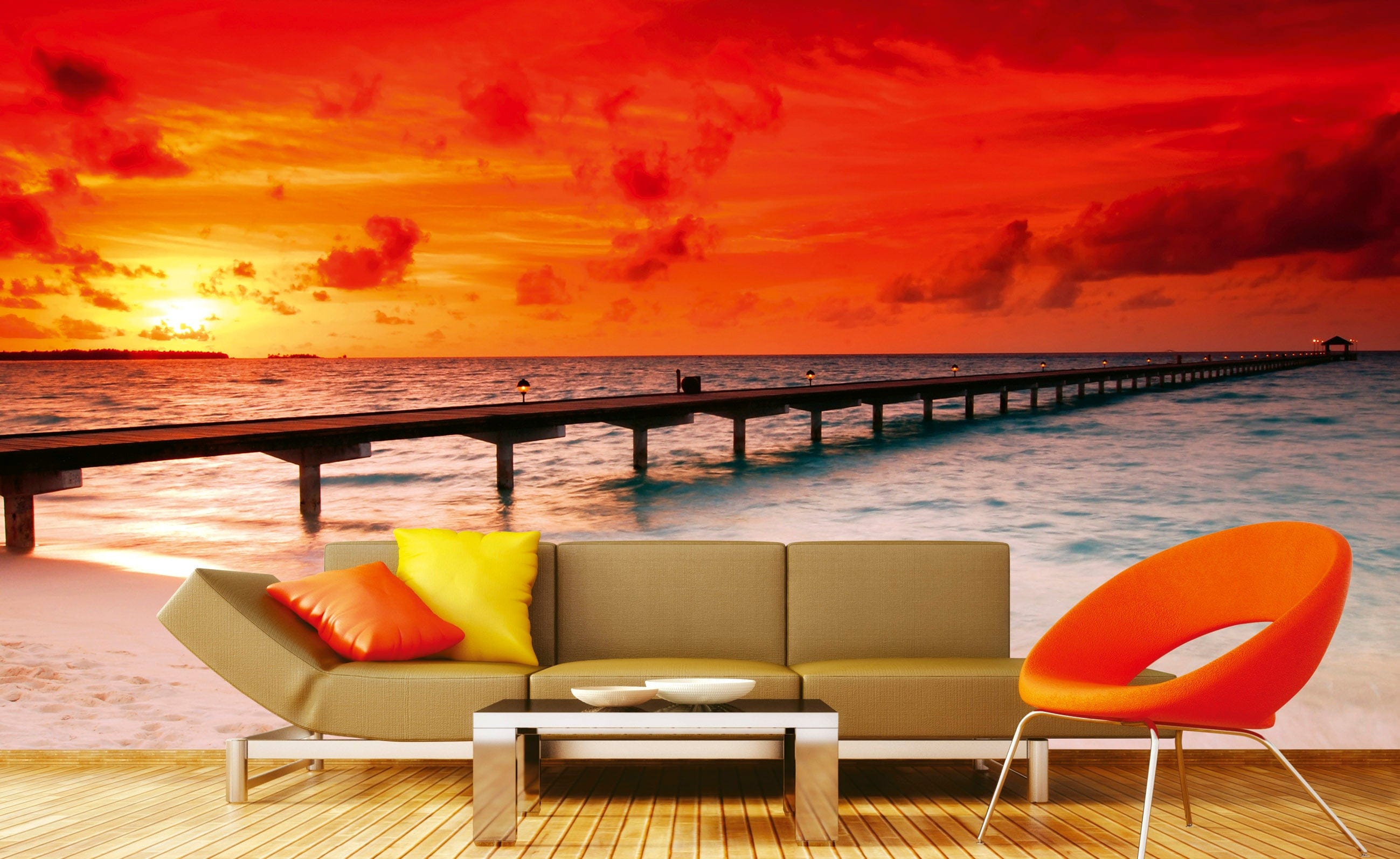 Flizelīna fototapetes ar jūru - Piestātne saulrieta laikā 375 x 250 cm D-ART