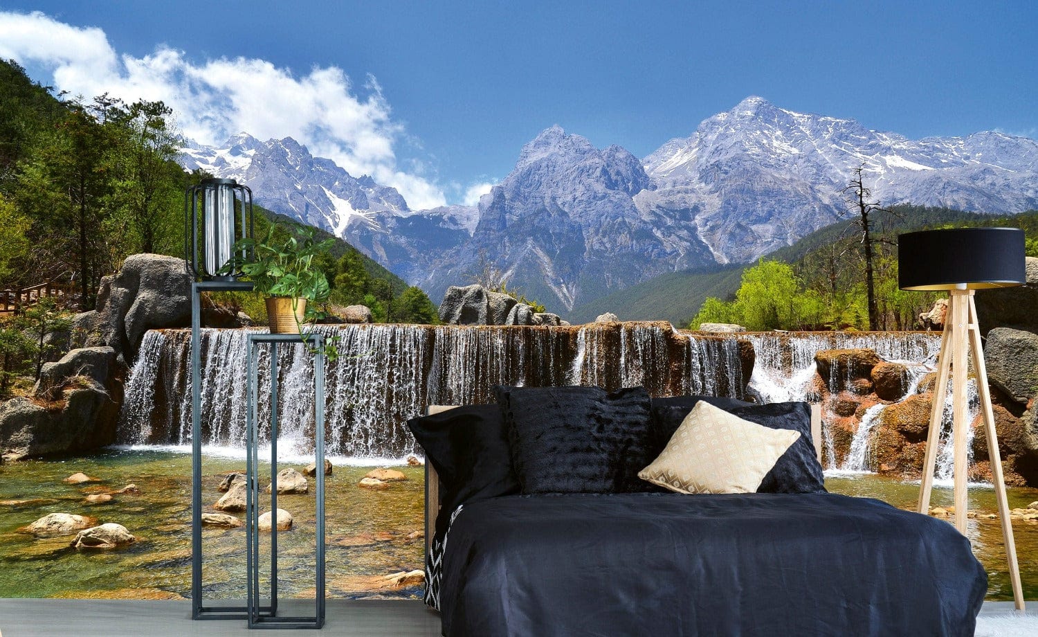 Flizelīna fototapetes ar kalniem un ūdenskritumu - Alpi 375 x 250 cm D-ART