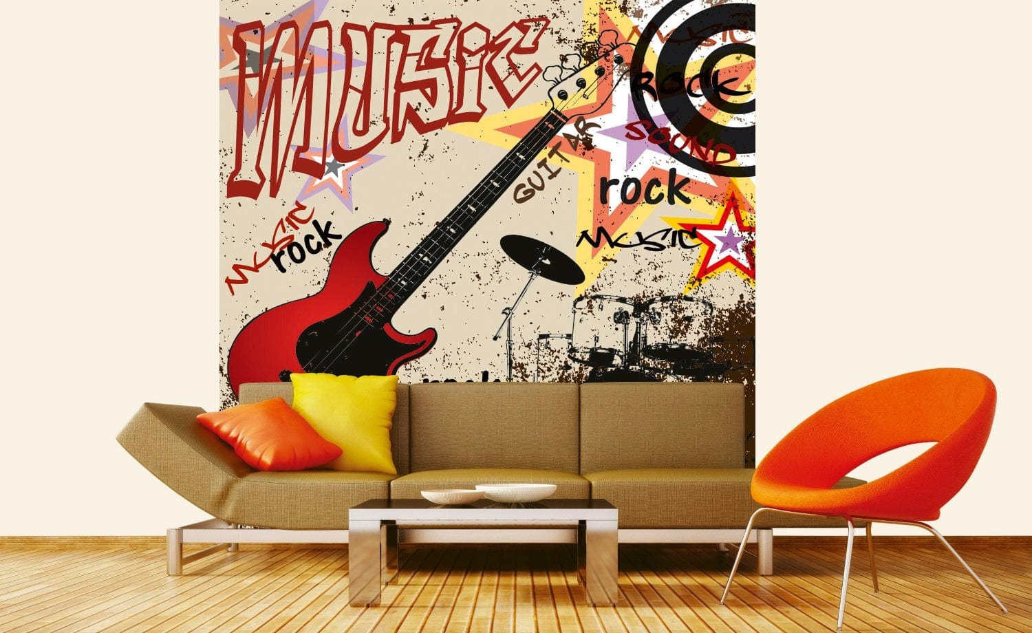 Flizelīna fototapetes ar mūzikas tematiku: bungas un ģitāra 225 x 250 cm D-ART