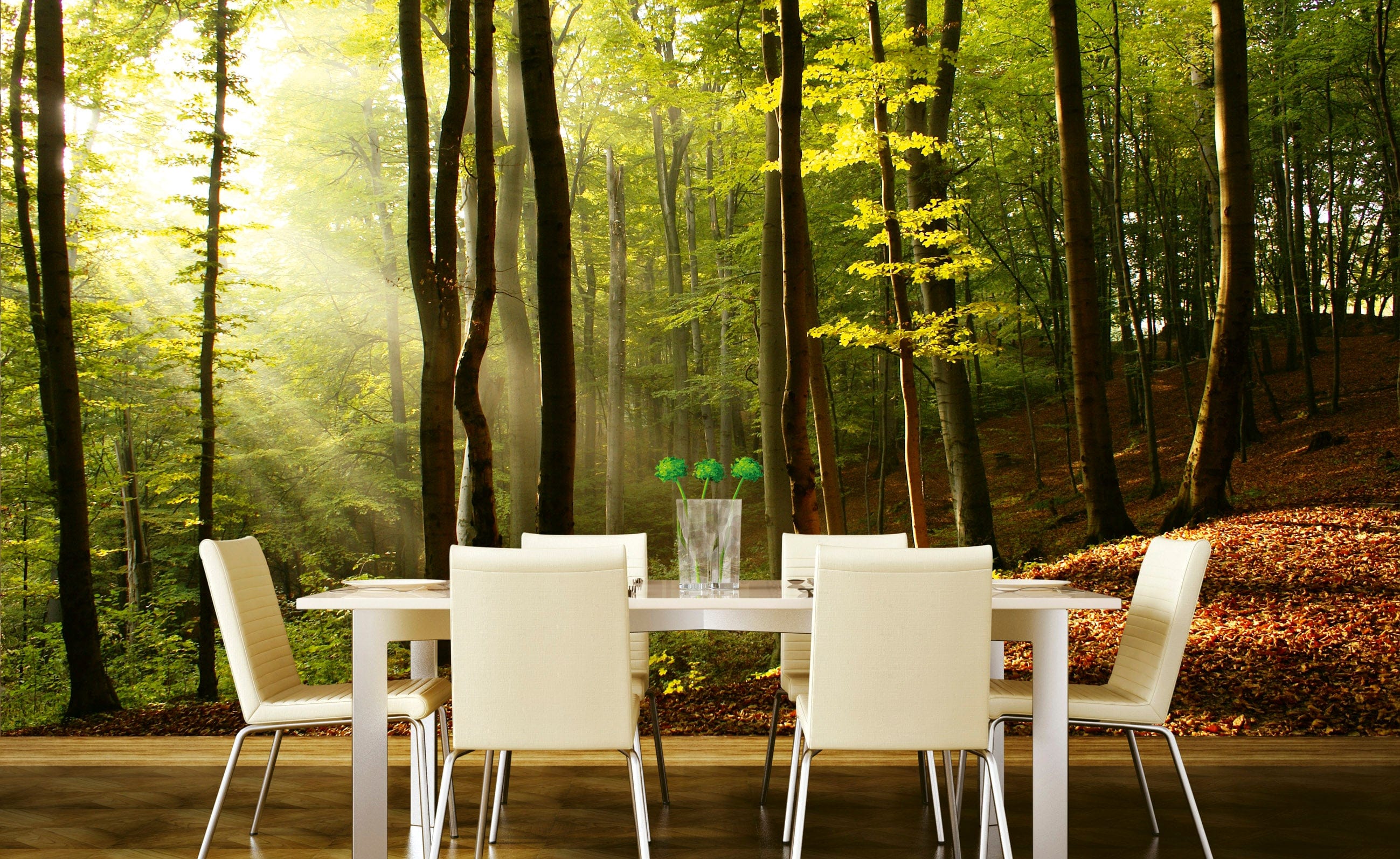 Flizelīna fototapetes ar saulainu mežu - Meža miers 375 x 250 cm D-ART