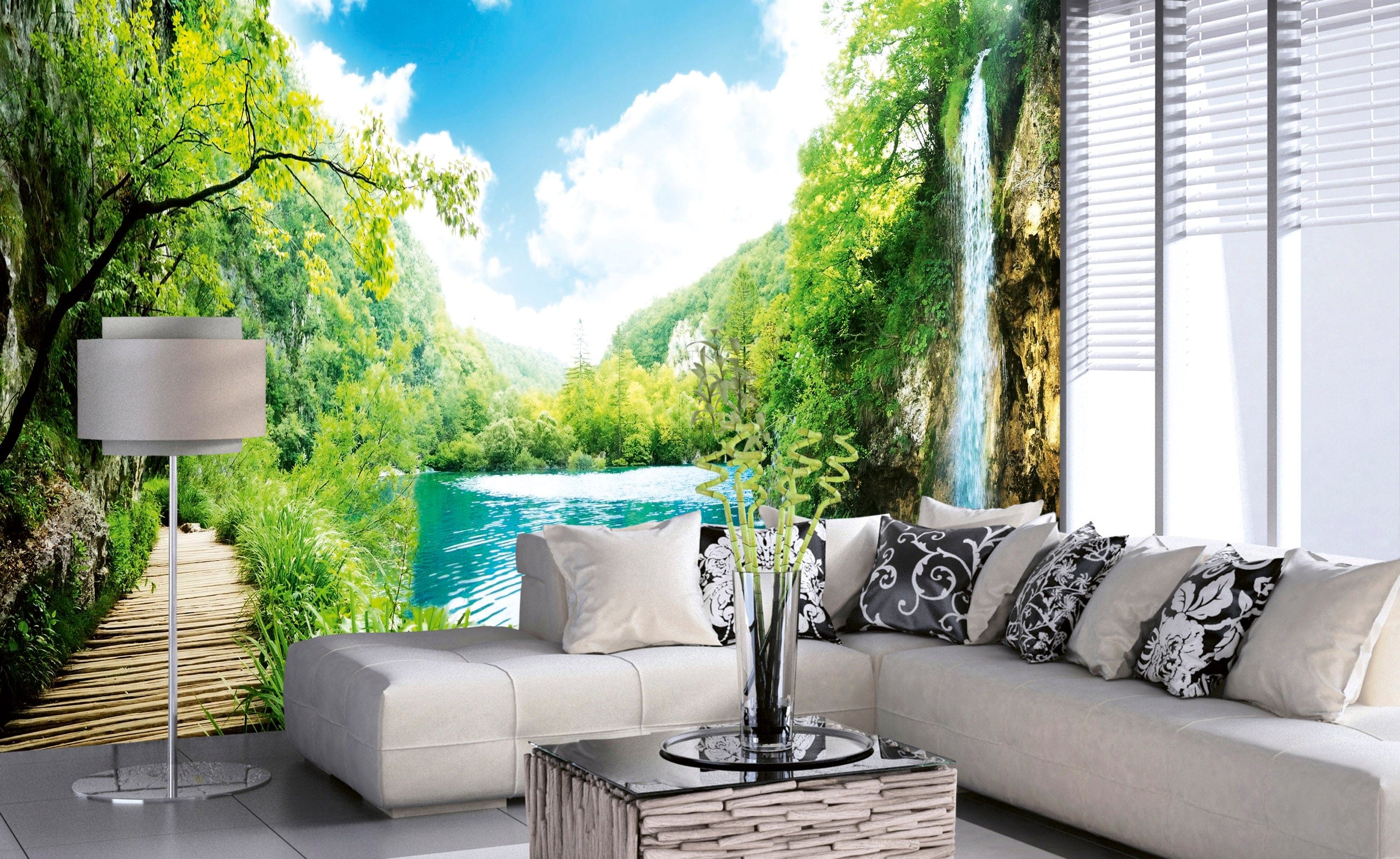 Flizelīna fototapetes ar skaistu dabas skatu, ezeru un mežu 375 x 250 cm D-ART